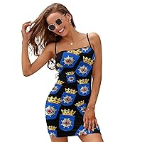 Coat of Arms of Bonaire Slim Slip Dress for Women Sexy Mini Dress Backless Sundress Summer Dresses