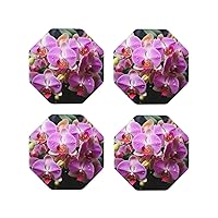 Orchids Leather Coasters Set of 4 Waterproof Heat-Resistant Drink Coasters Octagon Cup Mat for Living Room Kitchen Bar Coffee Decor