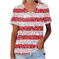Women 4th of July Shirt Flag Striped Star Graphic Tee Tops Summer V Neck Short Sleeve Independence Day Tunic Blouse