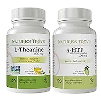 Nature's Trove L-Theanine 200mg 120 Vegetarian Capsules & 5-HTP 100mg 120 Vegetarian Capsules - Calm & Healthy Mood Stack