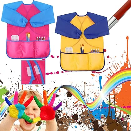 6Pcs Kids Art Smocks Toddler Smocks Waterproof Smocks for Kids Painting Colorful Children Aprons Artist Painting Smocks Long Sleeves With 3 Roomy Pockets for Kids Painting Supplies, Age 3-7 Years