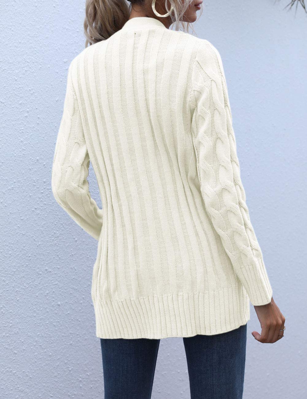 MEROKEETY Women's Long Sleeve Cable Knit Sweater Open Front Cardigan Button Loose Outerwear