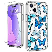 LUHOURI for iPhone 15 Case with Screen Protector - Crystal Clear Durable Cover - Fashionable Designs for Women and Girls - Slim Fit Shockproof Protective Phone Case 6.1
