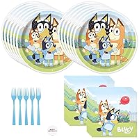 Unique Bluey Birthday Party Supplies Set for 16 Guests – Bluey Plates and Napkins, Forks, Sticker - Bluey Birthday Decorations, Bluey Party Decorations