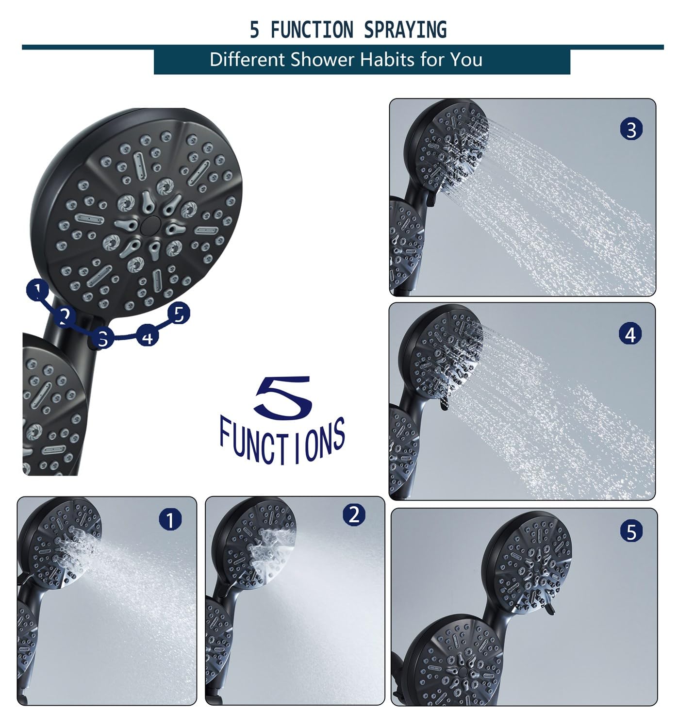 AUKTOPT Tub Shower Faucet with Valve, High Pressure 3-way Water Diverter Shower Trim Kit 24-Function Black