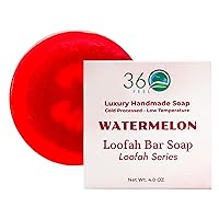 Natural Luffa Soap Bar - Watermelon - Exfoliating Soap with Loofah Inside - Eco-Friendly, Natural Soap with Loofah Inside - Made in USA Vibrant