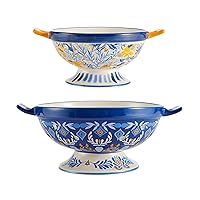 Fitz and Floyd Madeline Ceramic Set of 2 Colanders, Multicolored