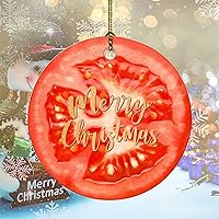 Merry Christmas Fruit Pattern Tomato Ceramic Ornament Memorial Christmas Ornament Double Sides Printed Ornament Souvenir with Gold String for Christmas Tree Decoration Xmas Party Decorations 3