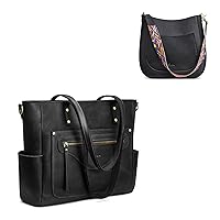 S-ZONE Women Large Leather Tote Handbag Crossbody Shoulder Bag Bundle with Retro Leather Hobo Purse