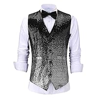 Men's Vest Changing Color Shiny Sequin Suit Vest Slim fit Waistcoat for Party,Wedding