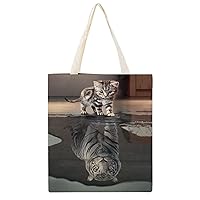 A Tiger Transformation Cat Canvas Bag, Fashion Handbag, Large Capacity, Shoulder Bag, Cute Tote Bag, Double-Sided Printed Pattern Bag, A4 Men's, Women's, Eco Bag, Shopping Bag, Popular, Going Out Bag, Commuting to Work or School, Lightweight, Travel