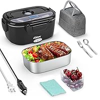 Electric Lunch Box Food Heater, 95W Portable Microwave, 3 IN 1 12V/24V/110V Food Warmer Lunch Box for Work Car/Truck, 1.5L Hot Lunch Box For Adults, With Fork,Spoon,Insulated Carry Bag