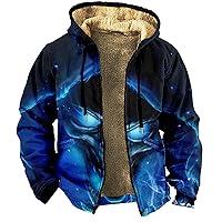 LAI MENG FIVE CATS Men's 2023 Sherpa Zip Up Warm Jacket Thick Hoodies Print Fleece Lined Sweatshirt Winter Coat