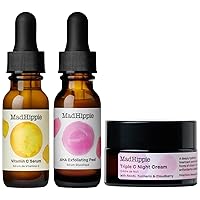Mad Hippie Skin Brightening Kit, Daily Skincare Routine with Triple C Night Cream, AHA Exfoliating Peel, and Vitamin C Serum