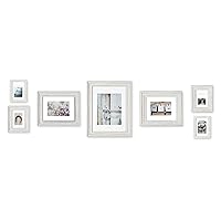 7 Piece Distressed White Photo Frame Gallery Wall Kit with Decorative Art Prints & Hanging Template