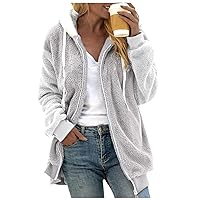 Women's Zip Up Jackets Fashion Stitching Loose Hoodies Long Sleeve Plush Zipper Coat Winter, S-5XL