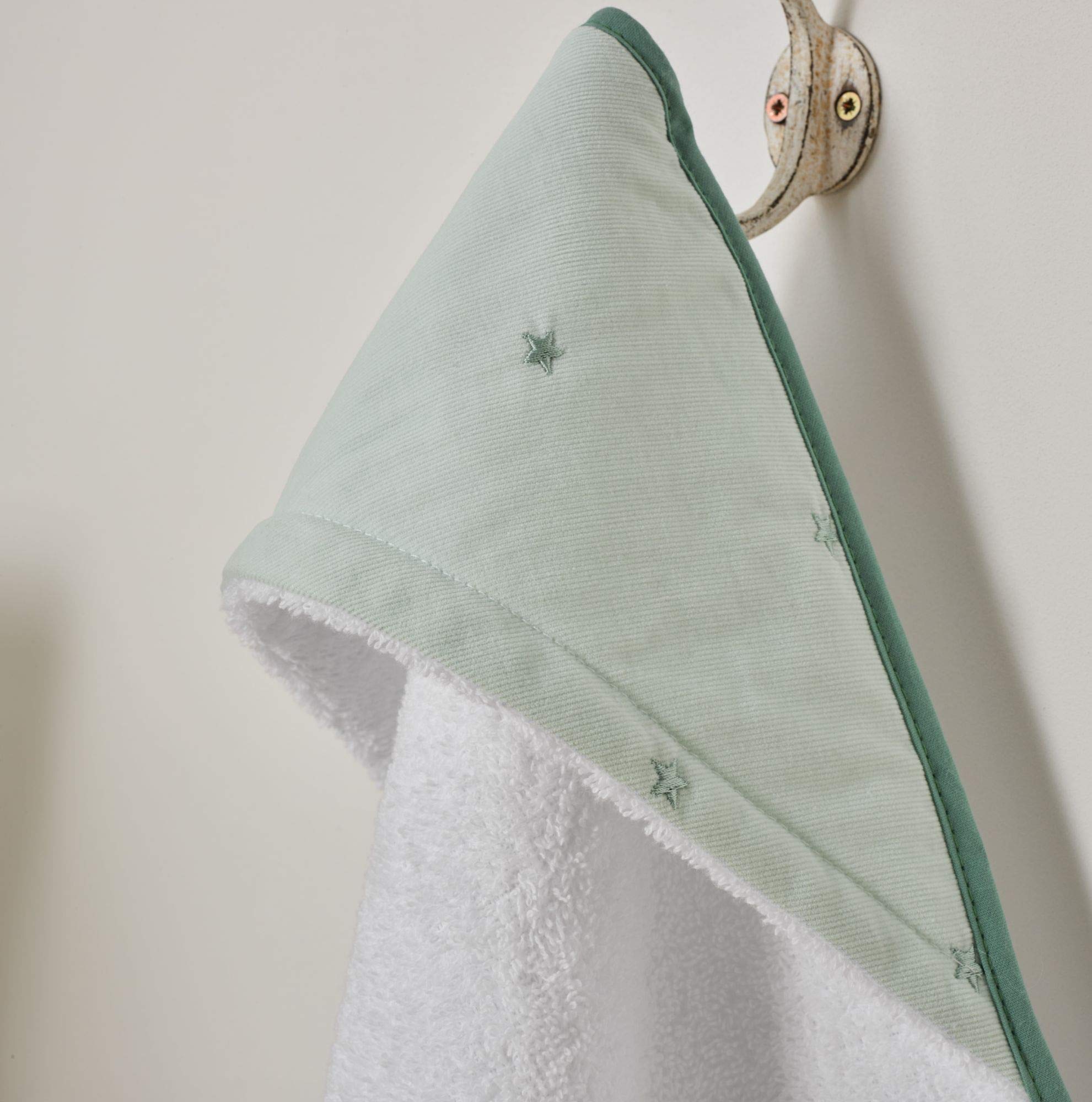 Clair de Lune Lullaby Stars Cotton Hooded Baby Towel, Mint Green