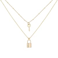 SOFYBJA Dainty 18k Gold Layered Statement Choker Necklaces for Women Tiny  Cute Lock Key Pendant Personalized Double Layering Chain Necklaces for Teen