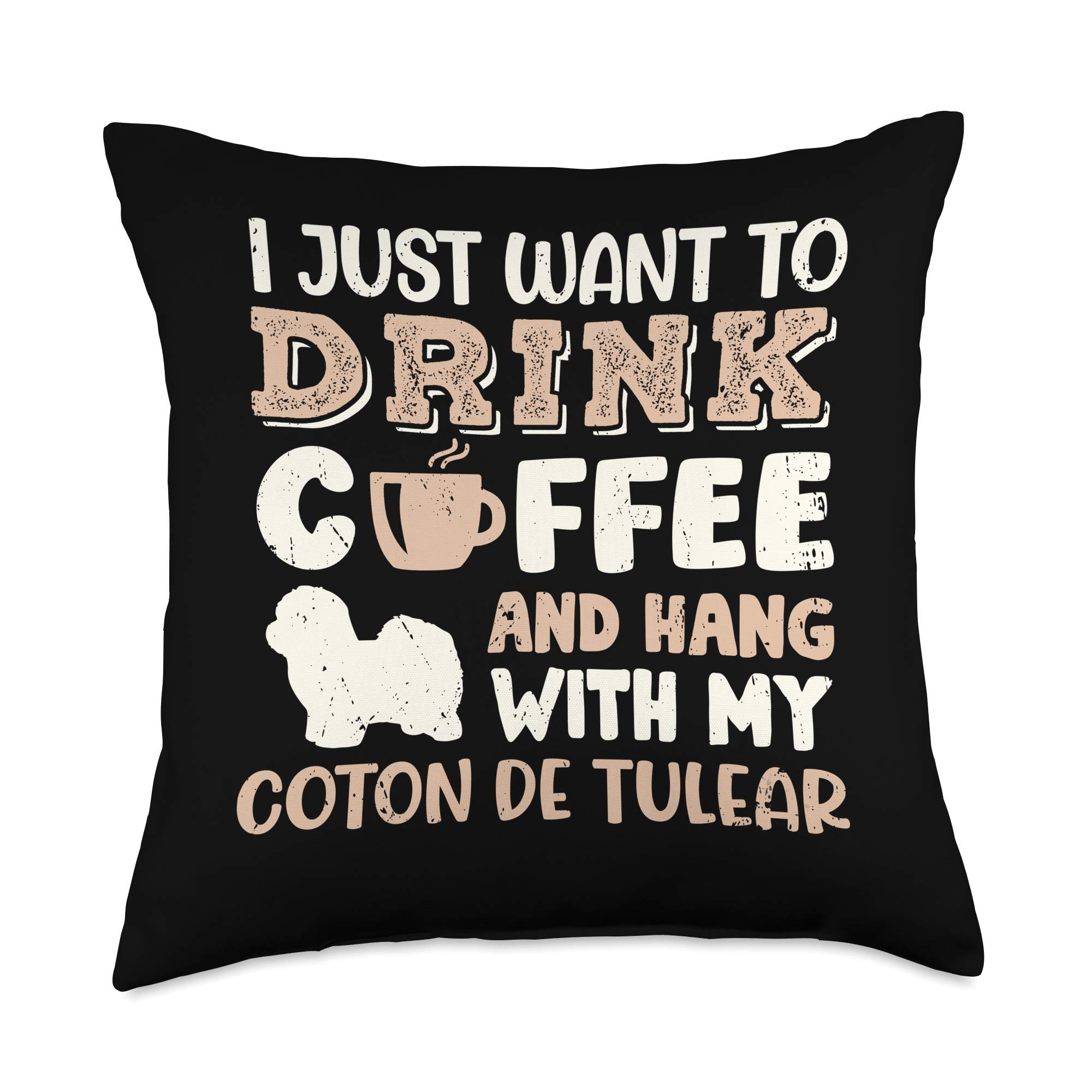 Coton de Tulear Love Dog Gifts Funny Coton de Tulear Drink Coffee Hand with Dog Mom Gift Throw Pillow, 18x18, Multicolor