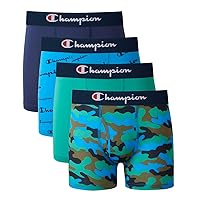 Champion Men's Boys' Underwear, Everyday Active Stretch Boxer Briefs, Assorted 4-Pack, Navy/Green/Camo/Scripts, Medium