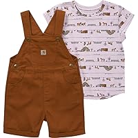 Carhartt Baby Girls' Short-Sleeve Horse Print T-Shirt and Canvas Shortall Set