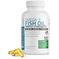 Bronson Omega 3 Fish Oil Triple Strength 2720 mg, High EPA 1250 mg DHA 488 mg, Non-GMO Heavy Metal Tested, 90 Softgels