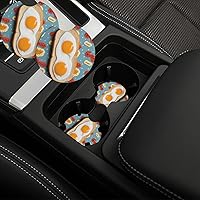 Car Cup Holder Coaster 2 Pack Non-Slip Insert Coaster Funny Hot Dog Egg Pattern Car Cup Mat Pad with A Finger Notch Round Auto Drink Coaster Car Interior Accessories for Women Men