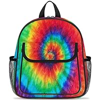 Pardick Tie Dye Little Kids Backpack for Boys Girls Rainbow Color Pre-K Toddler Backpack Travel Bag - Name Tag and Chest Strap