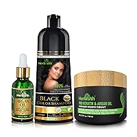 Herbishh After Color Shampoo Combo Contains Hair Color Shampoo Hair Dye 500ml Argan Oil 30ml Pro Keratin And Argan Hair Mask For Hair Straightening, Shine And Protection For Men And Women (Black)