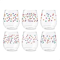 TOSSWARE POP 14oz Vino Confetti Galore Series, SET OF 6, Premium Quality, Recyclable, Unbreakable & Crystal Clear Plastic Printed Glasses