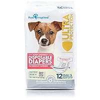Paw Inspired Disposable Dog Diapers | Female Dog Diapers Ultra Protection | Diapers for Dogs in Heat, Excitable Urination, or Incontinence (12 Count, Small)