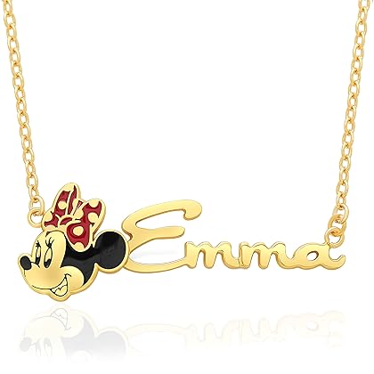 Disney Minnie Mouse Custom Name Necklace - 14k Gold Plated and Sterling Silver Name Necklace Personalized (Choose style, type font, color), Minnie Customized Jewelry