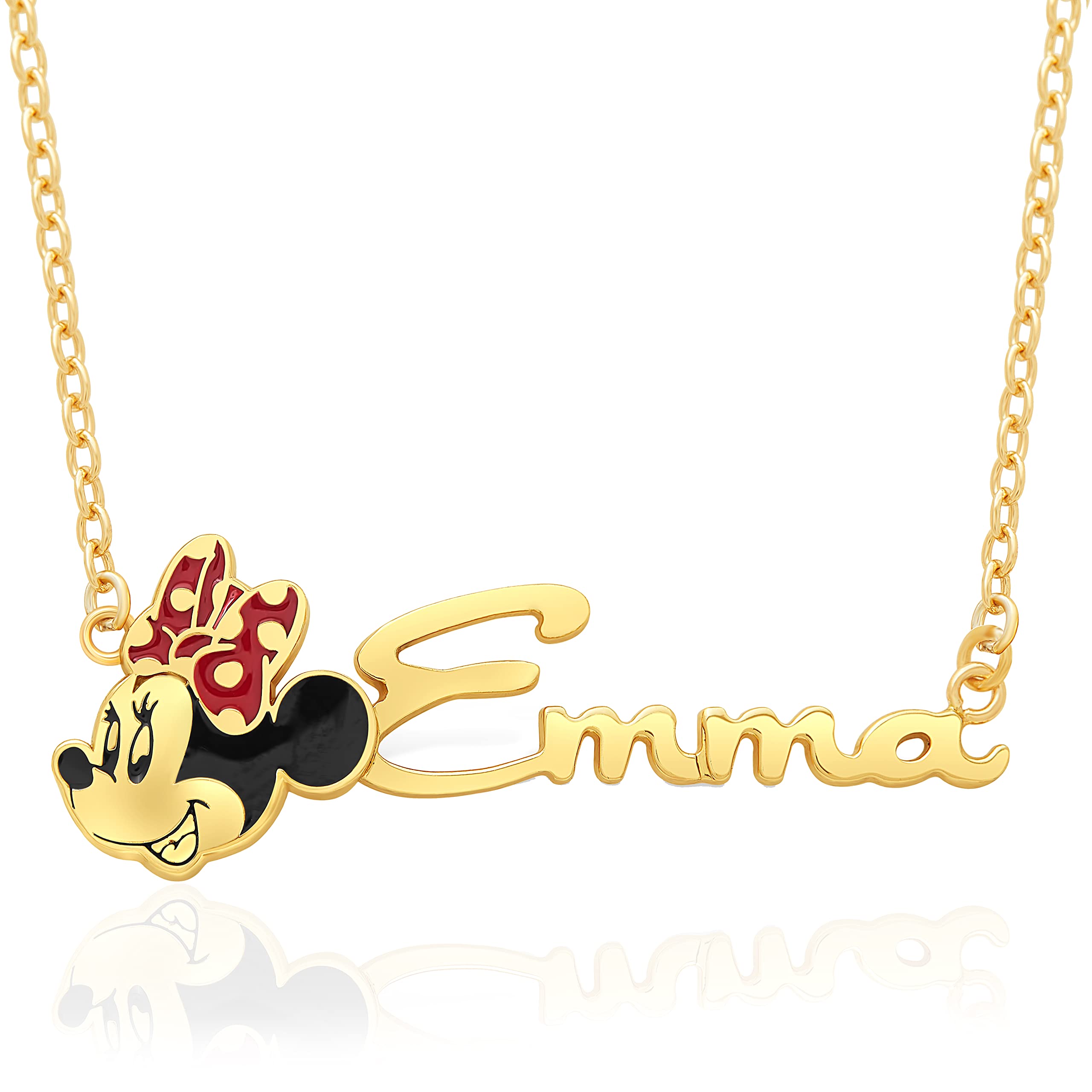 Disney Minnie Mouse Custom Name Necklace - 14k Gold Plated and Sterling Silver Name Necklace Personalized (Choose style, type font, color), Minnie Customized Jewelry