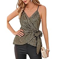 GRACE KARIN Sequin Tops for Women Sparkle Tank Camisole V Neck Sexy Tie Waist Top Party Club Cocktail Vest Shirt