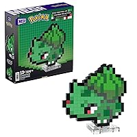 Mega Pokémon Bisasam Retro Look - 15 cm Buildable with Pixel Art Stones - Includes Wall Mounted Base for Adult Lovers and Collectors, HTH75