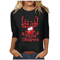 Women's Womans Tops for Fall 22 Fashion Casual Round Neck 44989 Sleeve Loose Christmas Printed T-Shirt Top, S-3XL