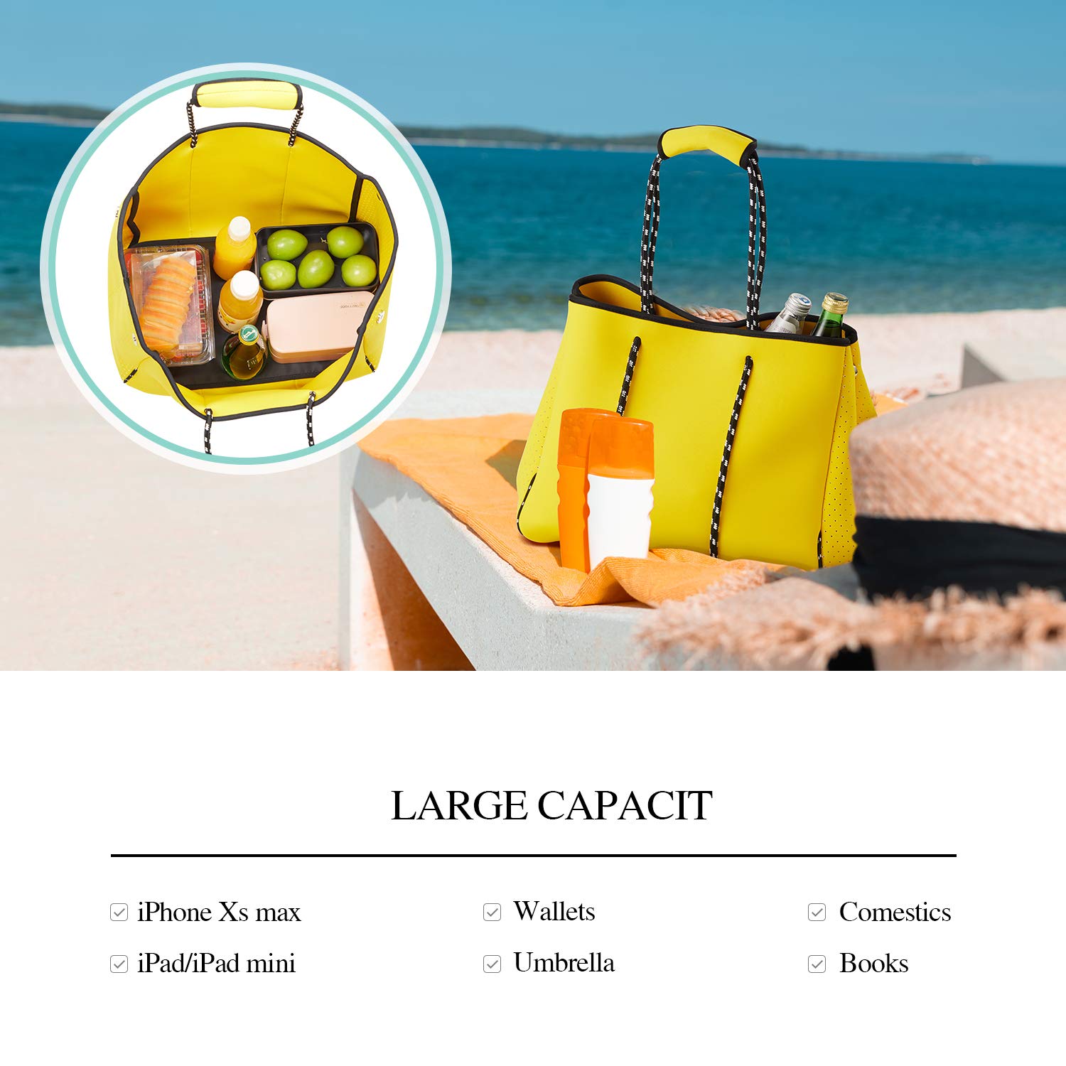 Mua LMYYG Beach bag,Multipurpose Neoprene Bag,Large Tote Bag,Waterproof  Shoulder Beach Bag for Travel Beach Gym Swimming … trên  Mỹ chính  hãng 2023