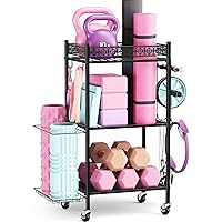 Yoga Mat Storage Rack, Home Gym Storage Rack Yoga Mat Holder, VOPEAK Workout Storage for Yoga Mat, Foam Roller, Gym Organizer Gym Equipment Storage for Home Exercise and Fitness Gear (Metal)