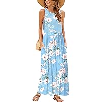 Women's Summer Sleeveless Striped Flowy Casual Long Maxi Dress with Pockets