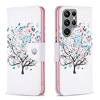 Flip Case for Samsung Galaxy S23 Ultra,Butterfly Smile Bear Floral Pattern Pu Leather Wallet Kickstand Cover