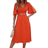 Women's Dresses Floral Embroidery Butterfly Sleeve Dress Dress for Women (Color : Orange, Size : Large)