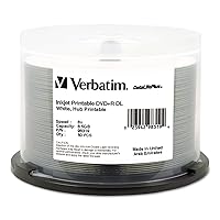 Verbatim DVD+R DL 8.5GB 8X DataLifePlus White InkJet Printable, Hub Printable - 50pk Spindle - 98319