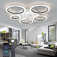 DIDADIDA Ceiling Light with Fan, Quiet White Ceiling Fan with Lighting, App and Remote Control, 6000 Lumens, Dimmable LED for Living Room, Bedroom and Dining Room, 6 Gang Timer (White+Black)
