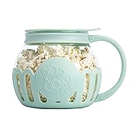Patented Micro-Pop Microwave Popcorn Popper with Temperature Safe Glass, 3-in-1 Lid Measures Kernels and Melts Butter, Made Without BPA, Dishwasher Safe, 1.5-Quart, Aqua