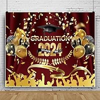 Leowefowa 10x8ft Class of 2024 Backdrop Black Gold Balloon Graduation Party Red Photography Background Gold Star Congratulation Grad Party Banner Decor Photo Supplies Prop