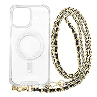 Aporia - iPhone 13 Pro Max - MagSafe Clear Case with Crossbody Chain | Built in Hook & Black & Gold Shoulder Strap | Compatible for MagSafe Wireless Charging + Luxury Design (iPhone 13 Pro Max)