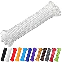 90 ft 1/4 inch (7mm) Nylon Poly Rope Flag Pole Polypropylene Clothes Line Camping Utility Good for Tie Pull Swing Climb Knot (White)