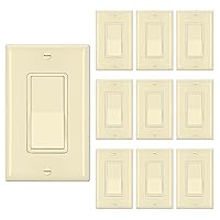 [10 Pack] BESTTEN Ivory Single Pole Decorator Wall Light Switch with Wallplate, 15A 120/277V, On/Off Rocker Paddle Interrupter, UL Listed