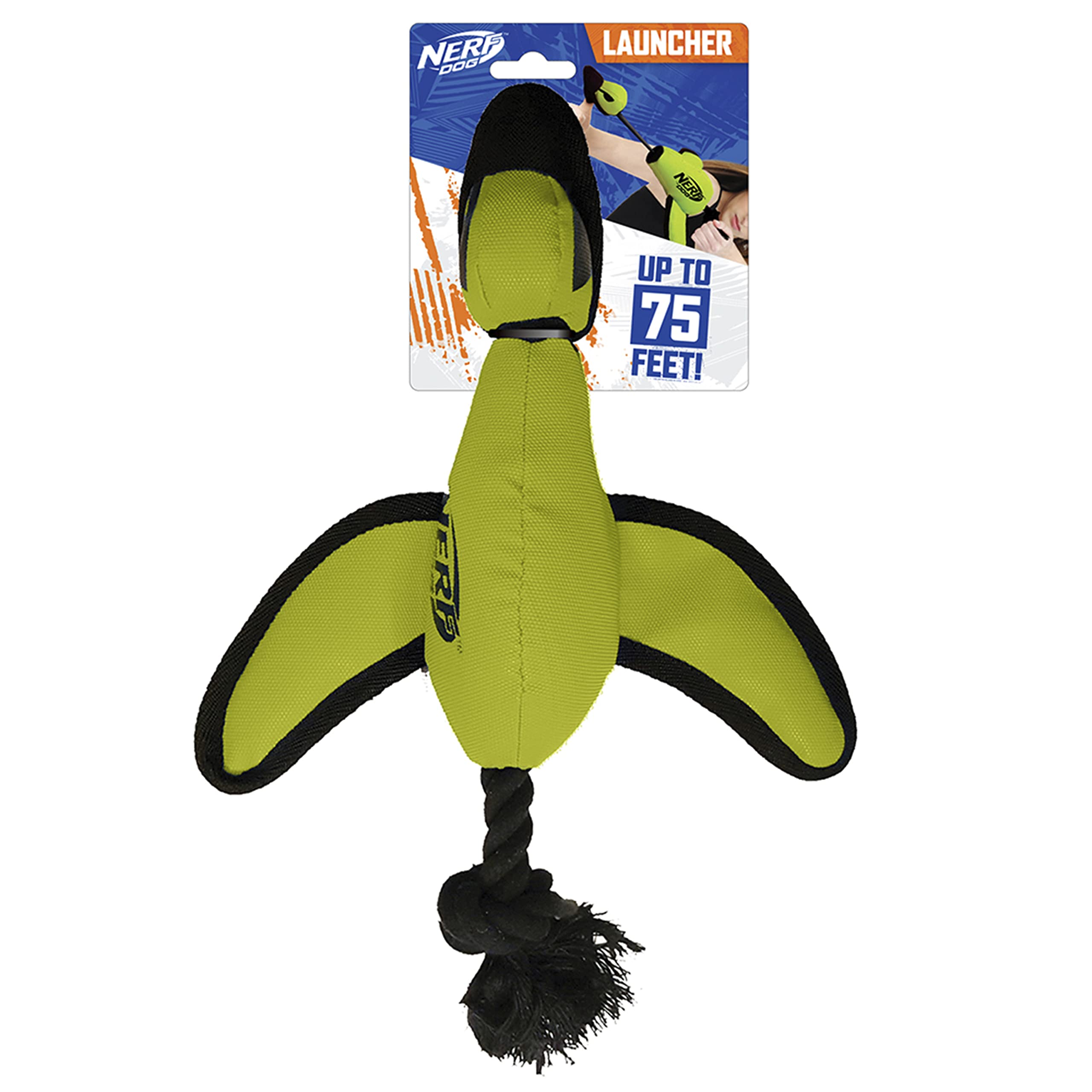 Nerf Dog Large Nylon Launching Duck with Interactive Design, Green