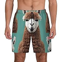 Alpaca Llama Mens Swim Trunks - Beach Shorts Quick Dry with Pockets Shorts Fit Hawaii Beach Swimwear Bathing Suits